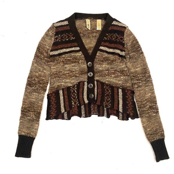 brown boho knit and crochet cropped cardigan by bke - Picture 1 of 5